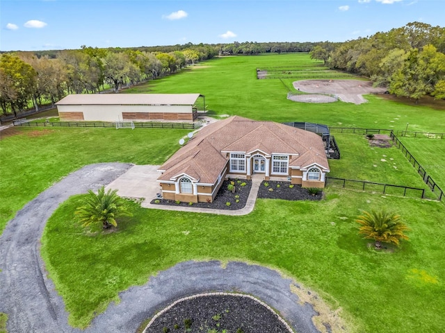 drone / aerial view with a rural view