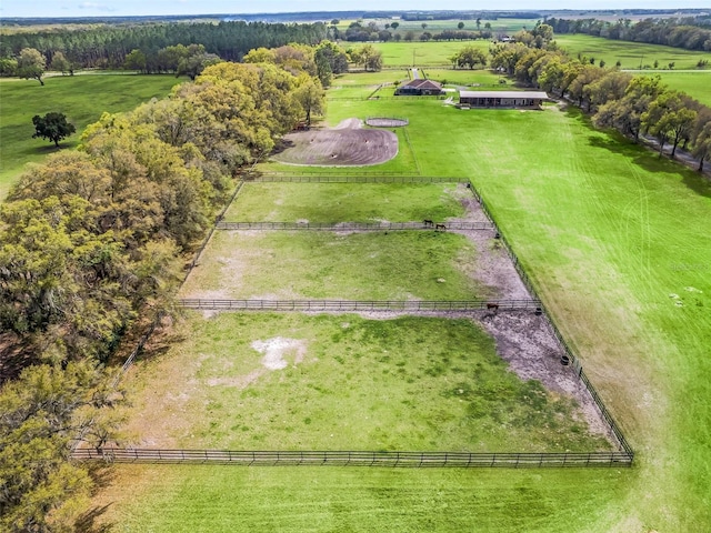 birds eye view of property featuring a rural view