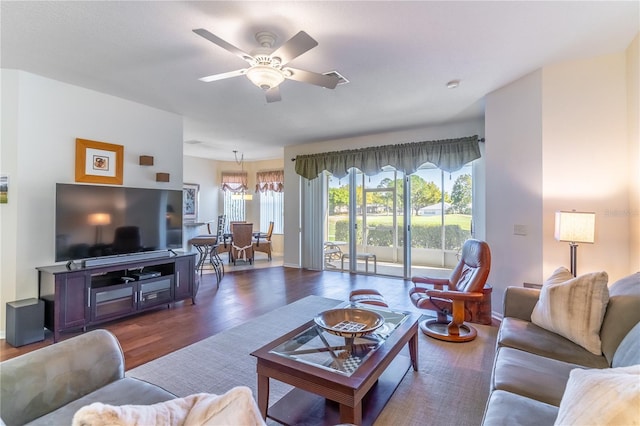9458 SW 93rd Loop, Ocala, FL 34481 - living area with wood finished floors and ceiling fan