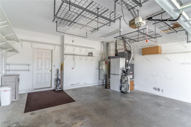 9458 SW 93rd Loop, Ocala, FL 34481 - garage featuring a garage door opener, concrete block wall, gas water heater, and heating unit