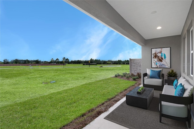 5270 NW 33rd Pl, Ocala, FL 34482 - view of green lawn featuring an outdoor living space and a view of countryside