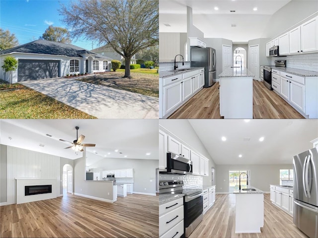 4541 SE 30th St, Ocala, FL 34480 - kitchen featuring stainless steel appliances, a kitchen island with sink, light wood finished floors, decorative backsplash, and recessed lighting