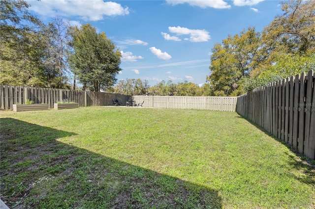 view of yard with a fenced backyard