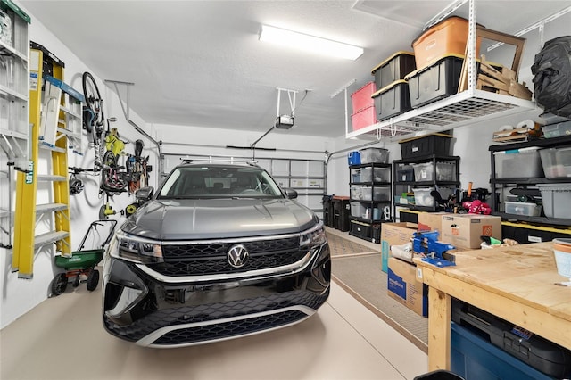 garage with a garage door opener