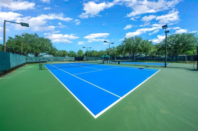 view of tennis court with fence