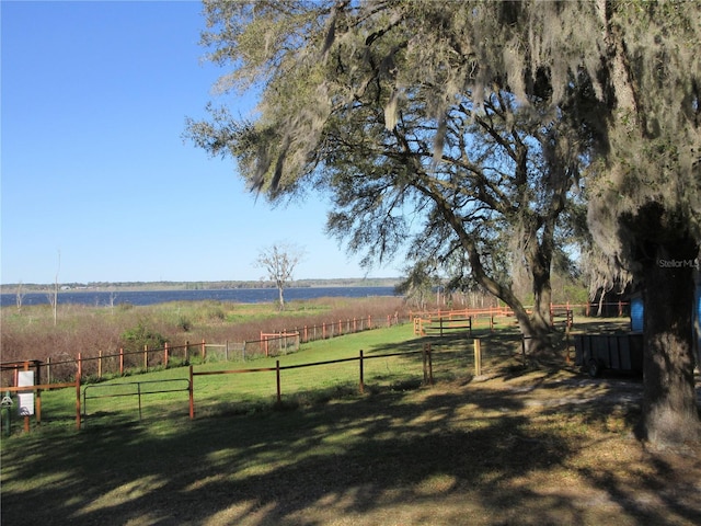 view of yard with a rural view and fence