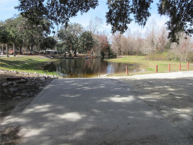 view of road with a water view