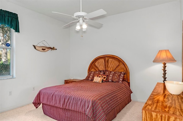 bedroom featuring carpet flooring, ceiling fan, and baseboards