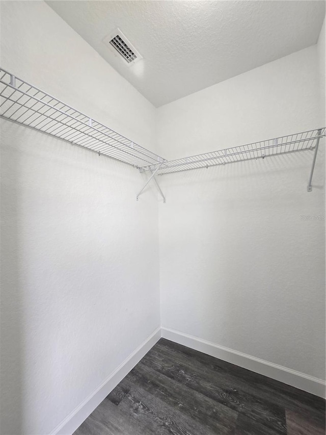 spacious closet with visible vents and dark wood-style flooring