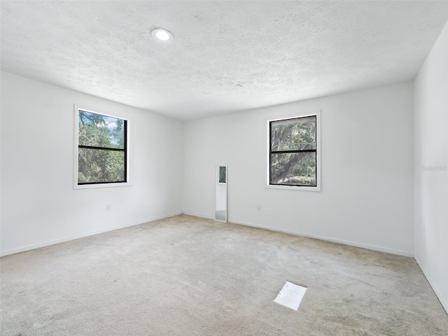 carpeted spare room featuring baseboards, plenty of natural light, and a textured ceiling