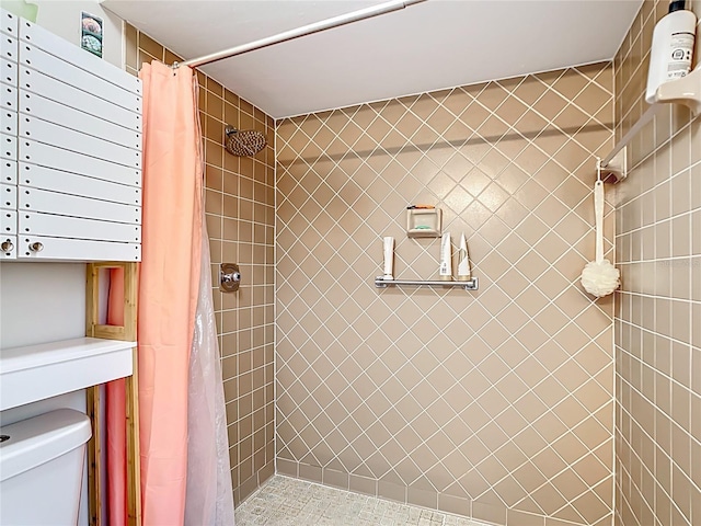 bathroom featuring toilet and a tile shower