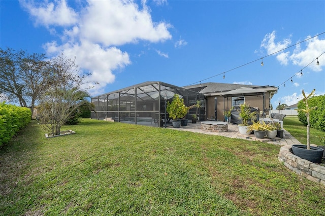 view of yard featuring a lanai and a patio