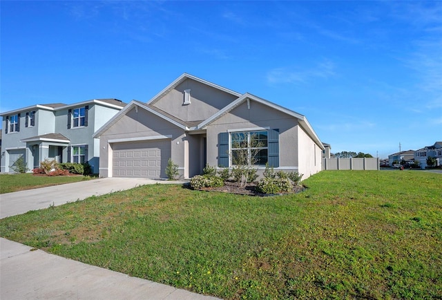 4931 SW 88th Pl, Ocala, FL 34476 - view of front of property featuring concrete driveway, a garage, a front yard, and stucco siding