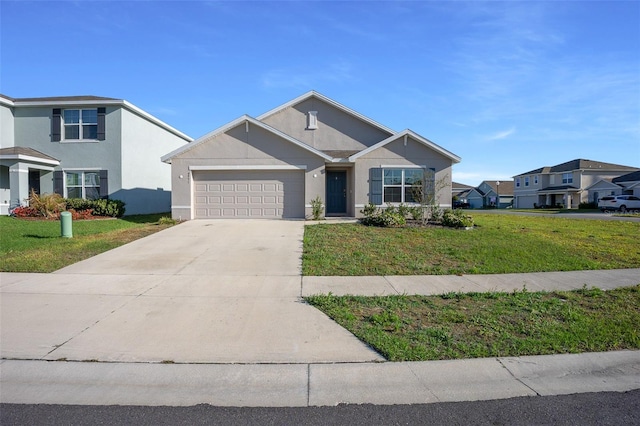 4931 SW 88th Pl, Ocala, FL 34476 - view of front of house featuring a front lawn, an attached garage, concrete driveway, and stucco siding