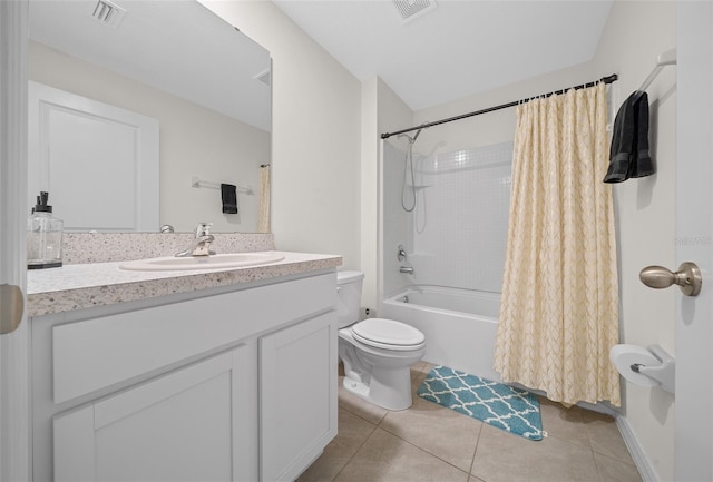 4931 SW 88th Pl, Ocala, FL 34476 - full bath with tile patterned floors, visible vents, toilet, shower / bath combination with curtain, and vanity