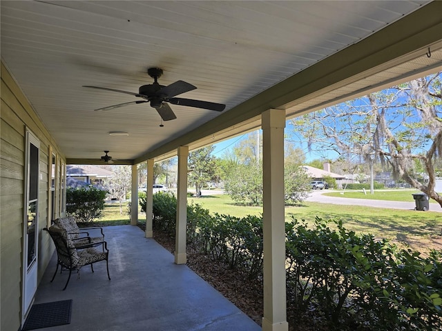 view of patio / terrace featuring covered porch and ceiling fan