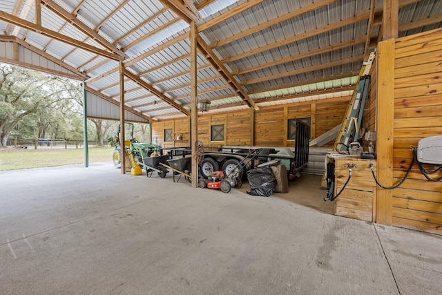 garage with metal wall