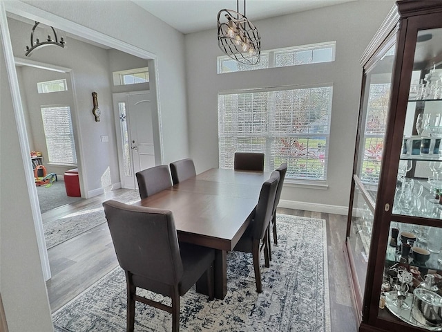 dining area featuring baseboards and wood finished floors