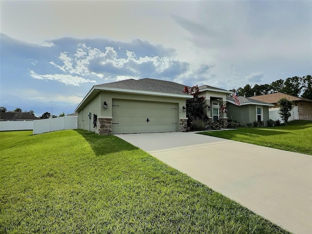 1034 SE 65th Cir, Ocala, FL 34472 - view of front of home featuring an attached garage, stucco siding, concrete driveway, and stone siding