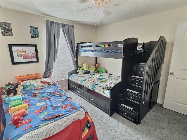 1034 SE 65th Cir, Ocala, FL 34472 - carpeted bedroom featuring a textured ceiling, a ceiling fan, and multiple windows
