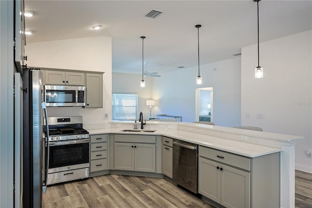 7014 Elaine Ct, The Villages, FL 34762 - kitchen featuring a sink, stainless steel appliances, visible vents, and gray cabinets