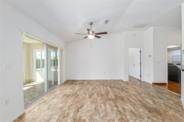 unfurnished room with visible vents and a ceiling fan