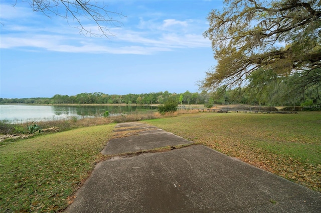 view of yard with a water view