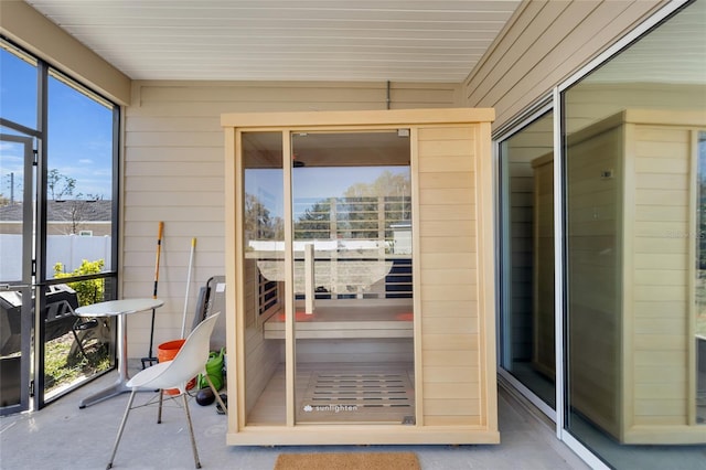 sunroom with a sauna