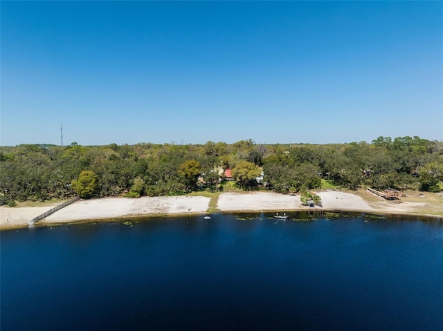 property view of water with a wooded view