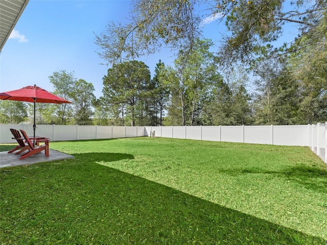 view of yard with a patio and a fenced backyard