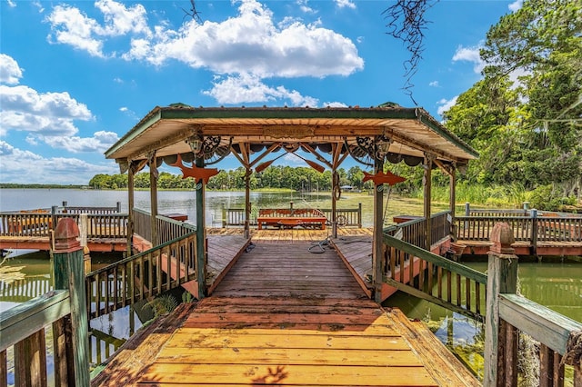 dock area with a water view