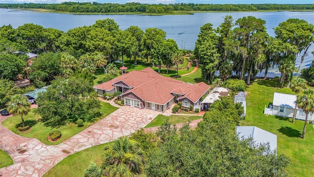 bird's eye view featuring a water view