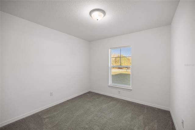 spare room with baseboards, a textured ceiling, and carpet flooring