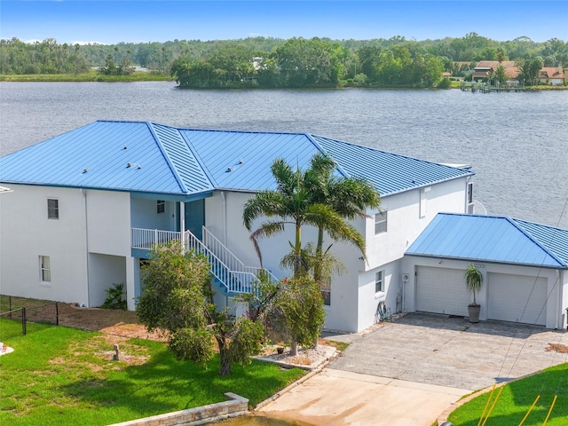 aerial view with a water view