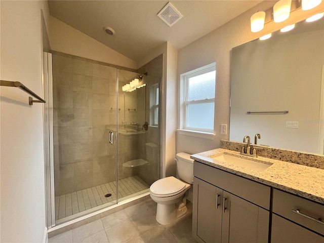 4498 SW 90th Lane Rd, Ocala, FL 34476 - full bath with toilet, a shower stall, vanity, and vaulted ceiling