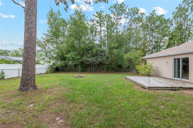 9 Hemlock Run, Ocala, FL 34472 - fenced backyard featuring a deck and a fire pit