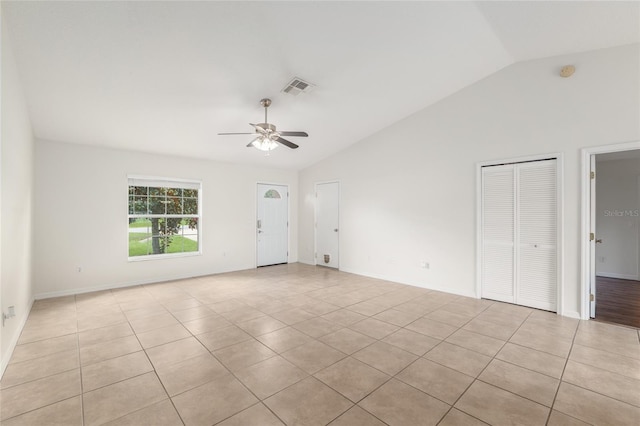 9 Hemlock Run, Ocala, FL 34472 - unfurnished room featuring light tile patterned floors, a ceiling fan, a smoke detector, and high vaulted ceiling