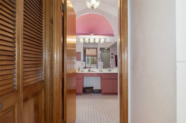 5557 N Sierra Ter, Beverly Hills, FL 34465 - full bath with a chandelier, tile patterned flooring, a shower stall, and vanity