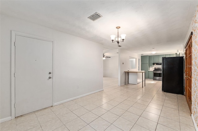 3910 SE 14th Ter, Gainesville, FL 32641 - unfurnished living room with a chandelier, light tile patterned floors, and ceiling fan