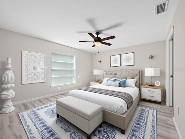 3 Pine Court Ln, Ocala, FL 34472 - bedroom featuring visible vents, light wood-style floors, ceiling fan, and baseboards