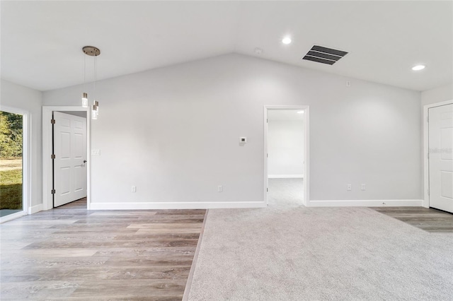15954 SW 30th Ln, Ocala, FL 34481 - empty room featuring vaulted ceiling, recessed lighting, baseboards, light wood-style floors, and visible vents