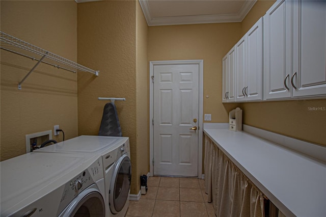 13968 SE 96th Cir, Summerfield, FL 34491 - laundry area with cabinet space, separate washer and dryer, crown molding, light tile patterned flooring, and a textured wall