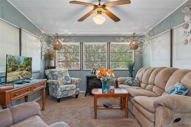 5368 S Parkland Ter, Homosassa, FL 34448 - carpeted living area featuring a ceiling fan