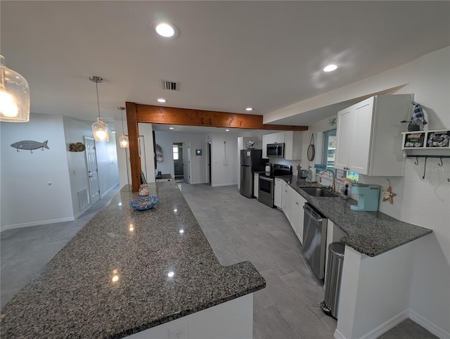 3713 N Suwanee Pt, Crystal River, FL 34428 - kitchen featuring visible vents, a sink, white cabinetry, recessed lighting, and appliances with stainless steel finishes