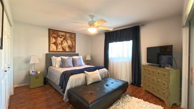 5291 NW 20th Pl, Ocala, FL 34482 - bedroom featuring wood finished floors, baseboards, and ceiling fan