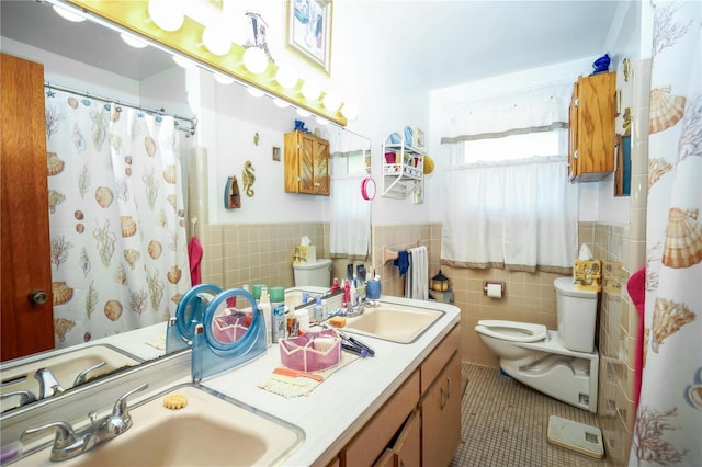 390 SW Shorewood Dr, Dunnellon, FL 34431 - full bathroom with toilet, tile walls, a sink, and tile patterned flooring