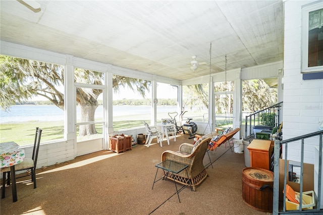 390 SW Shorewood Dr, Dunnellon, FL 34431 - sunroom with a ceiling fan and a water view