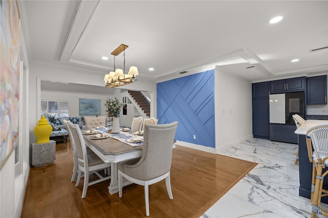 2130 SW 37th Street Rd, Ocala, FL 34471 - dining room featuring recessed lighting, marble finish floor, crown molding, and an inviting chandelier