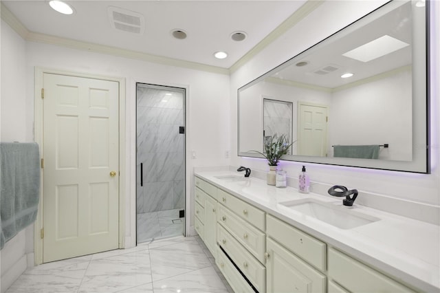 2130 SW 37th Street Rd, Ocala, FL 34471 - bathroom featuring a sink, visible vents, marble finish floor, and ornamental molding