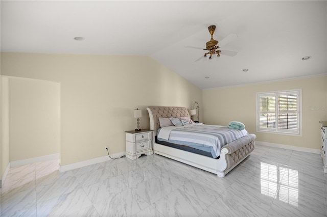 2130 SW 37th Street Rd, Ocala, FL 34471 - bedroom with vaulted ceiling, a ceiling fan, baseboards, and marble finish floor